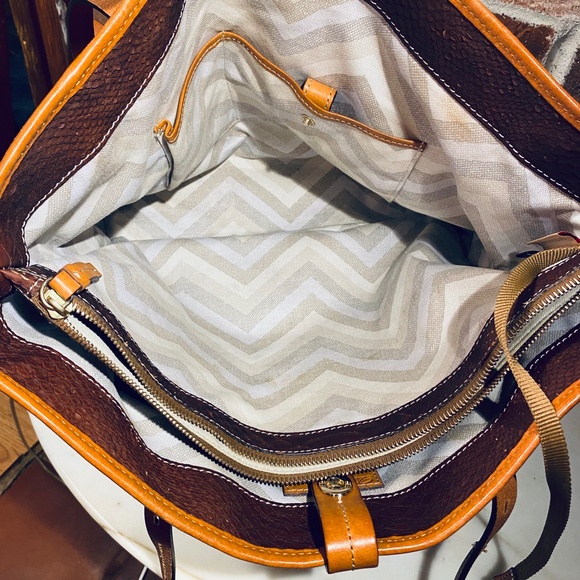 Dooney & Bourke Brown Leather Tote with Buckle Details - Picture 11 of 13